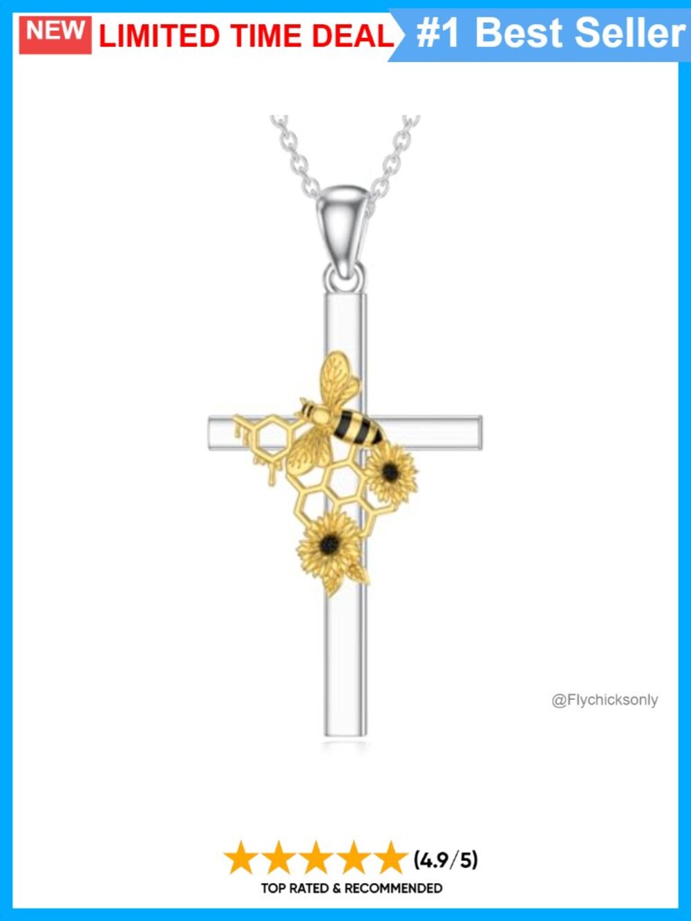 925 Sterling Silver Cross Necklace Bee Honeycomb Design 18" Box Chain